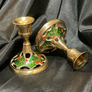 Vintage Set of  HAMPTON BRASS Christmas Candle Holders